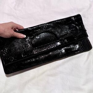 OVERSIZED FAUX ALLIGATOR FOLDOVER CLUTCH